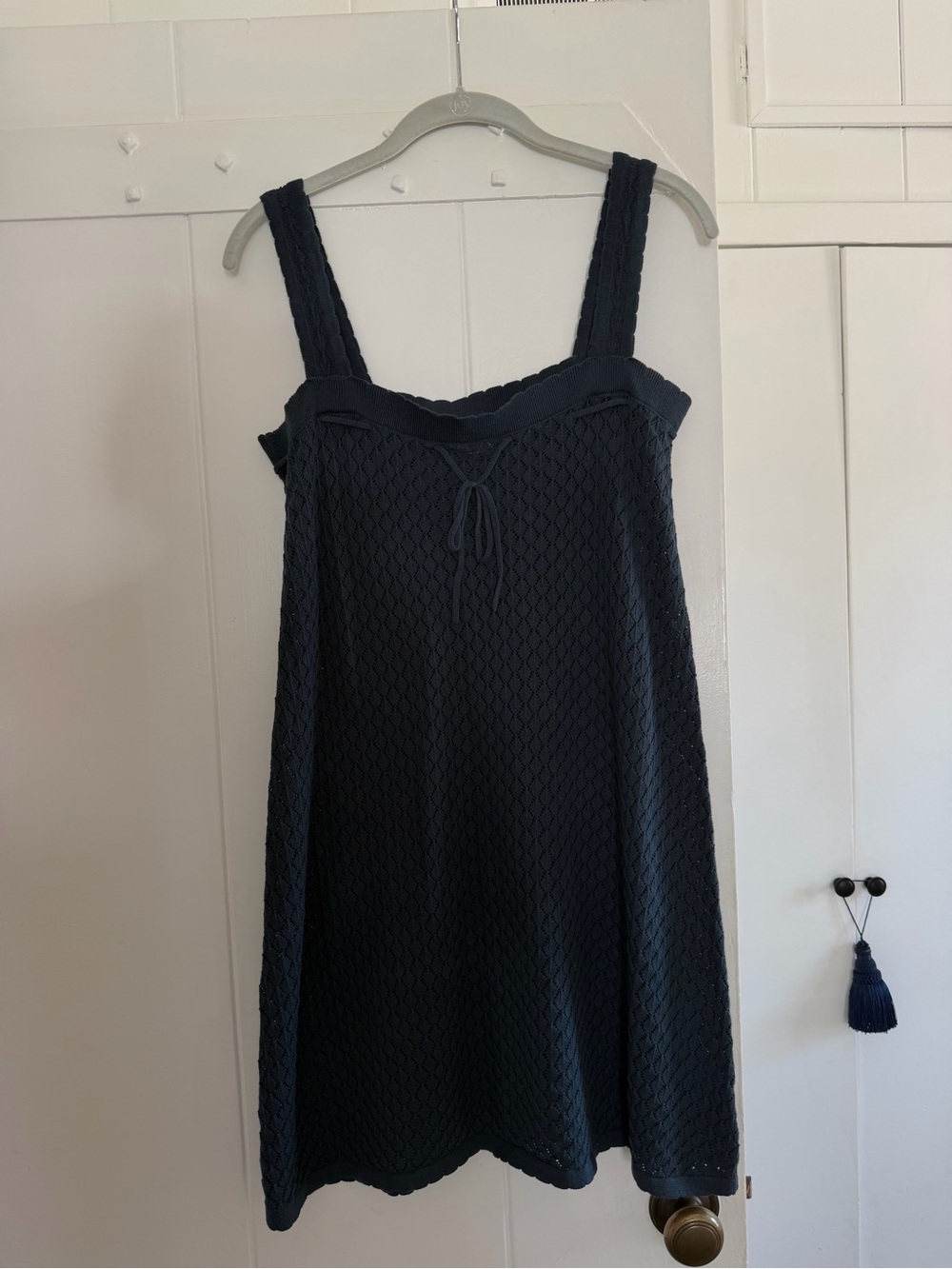 Rylee + Cru Navy Crochet Tie-Front Mini Dress